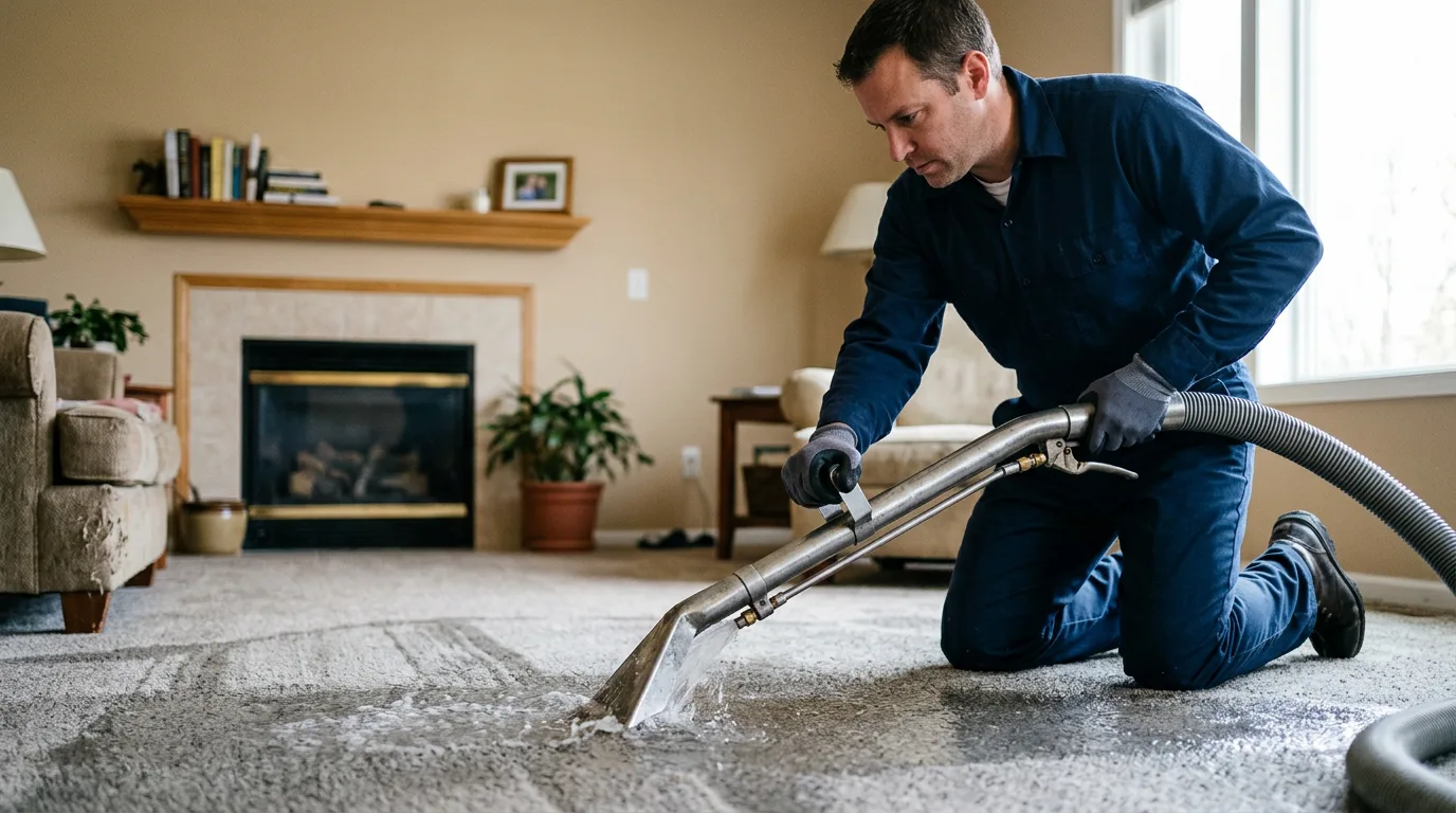 Water damage restoration technician working near Carbon Cliff, IL
